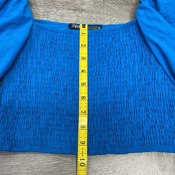 Zara Smocked Puff Sleeve Cropped Square Neck Blouse S - Picture 6 of 15